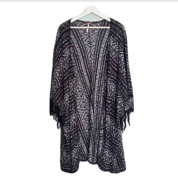 Free People Black White Tapestry Fringe Cardigan - Picture 1 of 3
